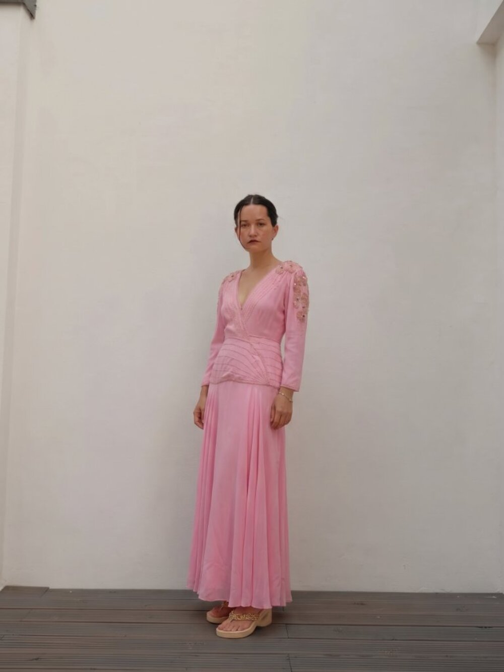 1980’s pink & sparkly maxi dress